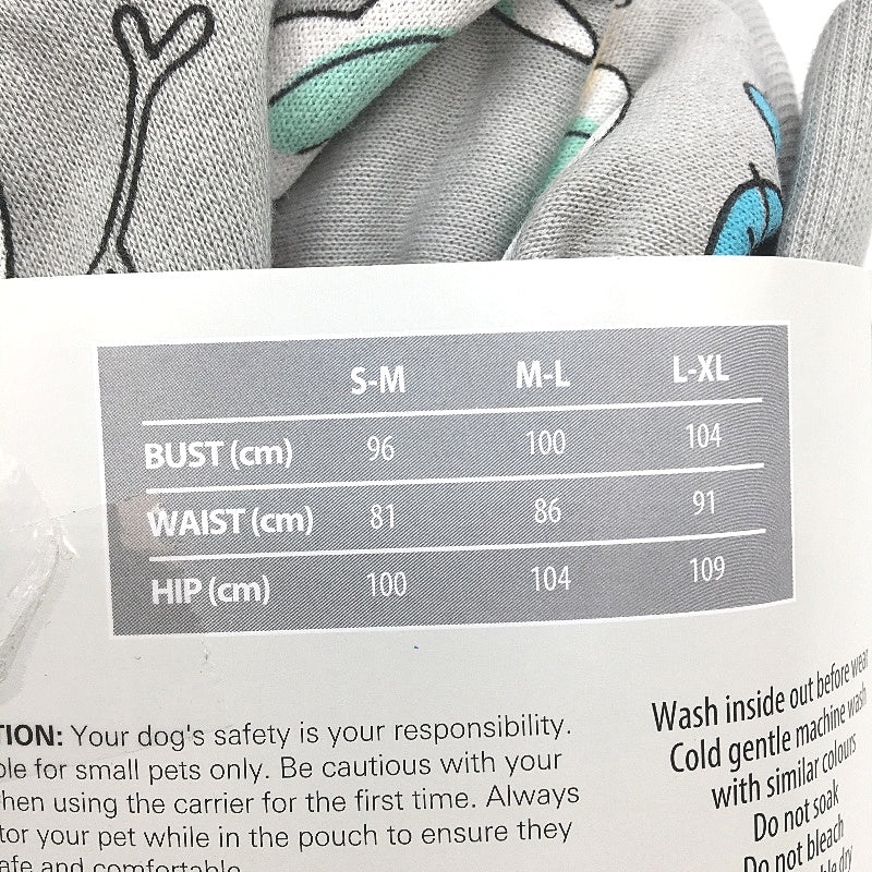 Crane Plush Fleece Pet Carrying Hoodie Grey Cat & Dog Pattern Unisex Sz M-L NEW