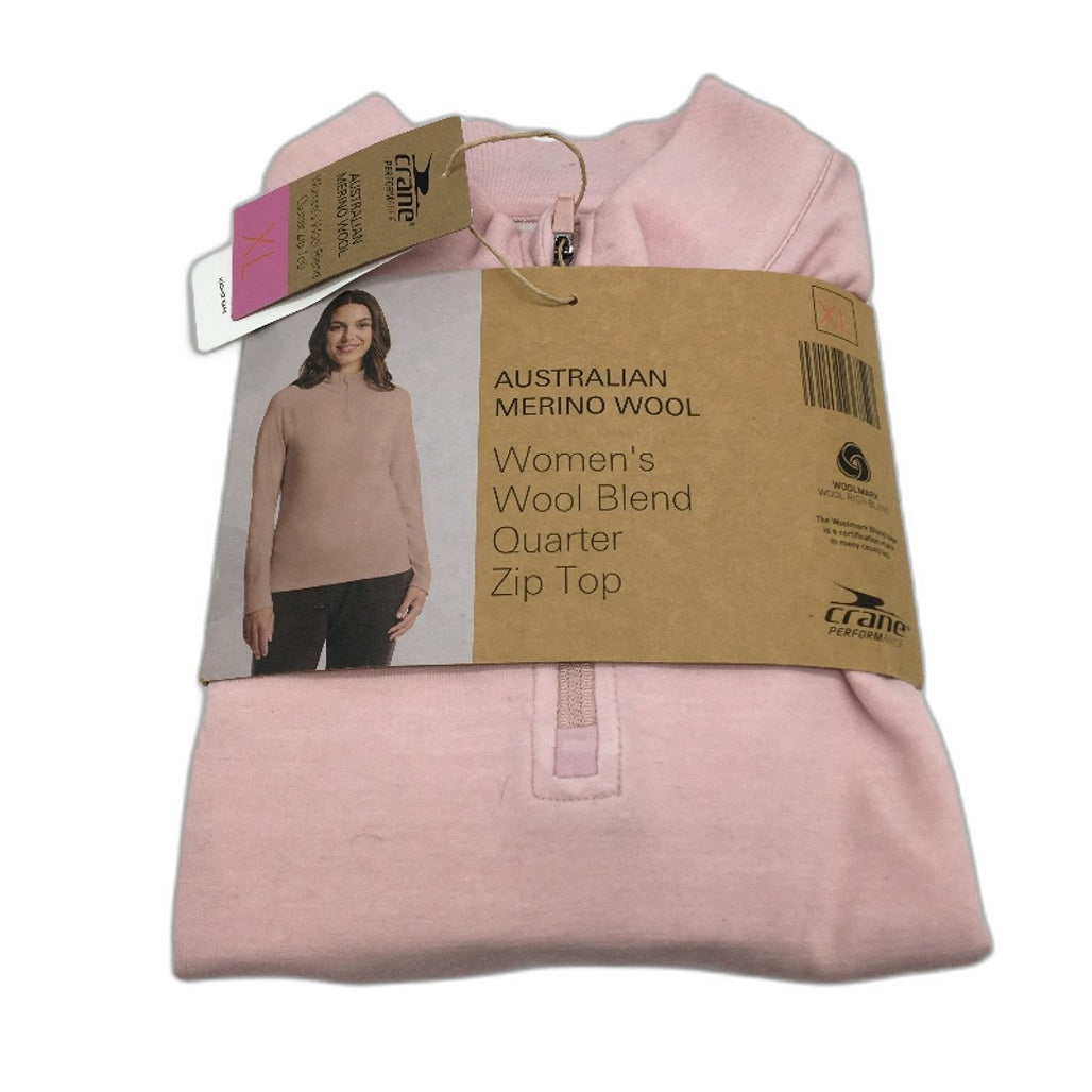 Crane Soft Pink Australian Merino Wool Blend Quarter Zip Top Ladies Size XL NEW