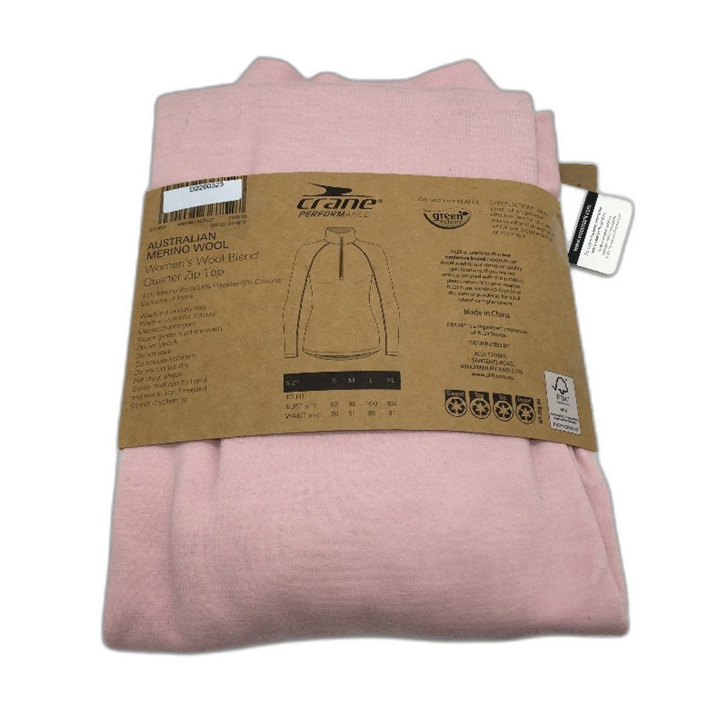 Crane Soft Pink Australian Merino Wool Blend Quarter Zip Top Ladies Size XL NEW