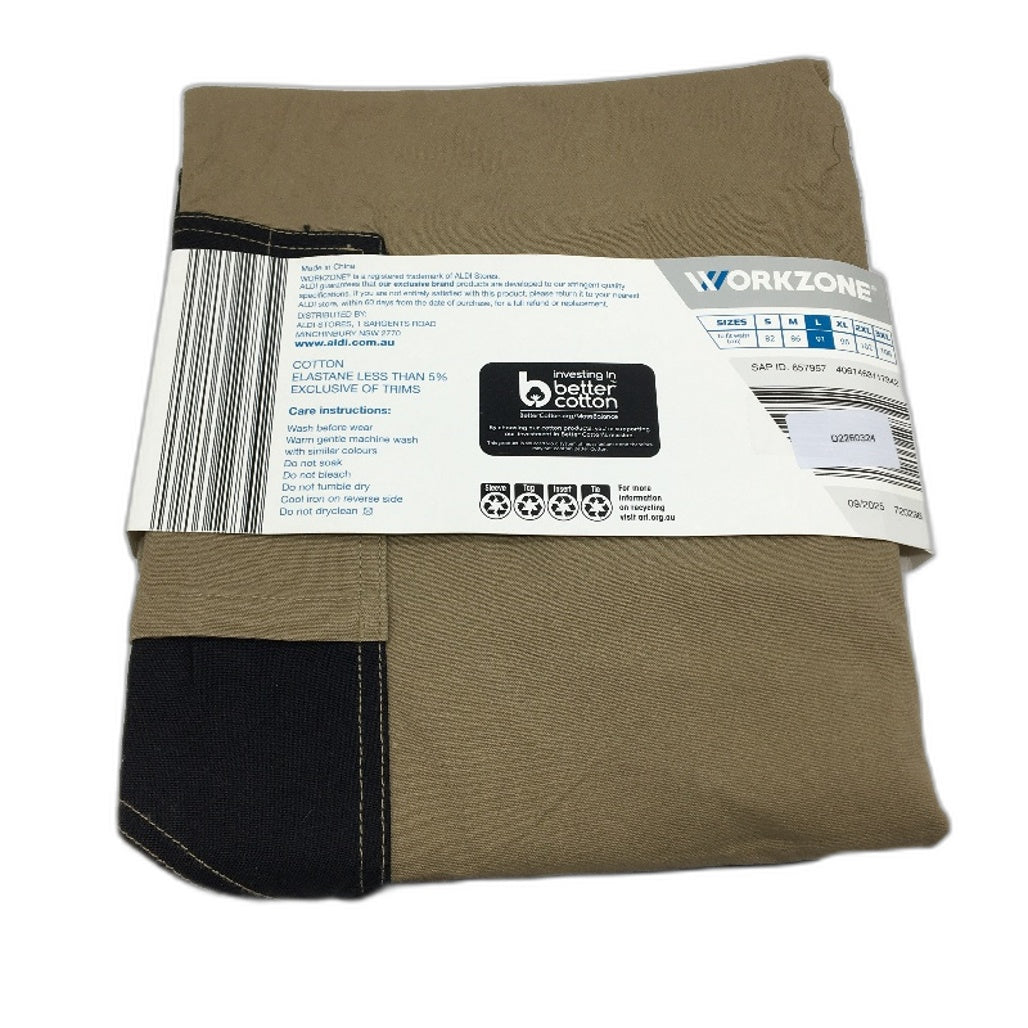 Workzone Khaki Cotton Work Stretch Utility Cargo Pants Mens Size L NEW