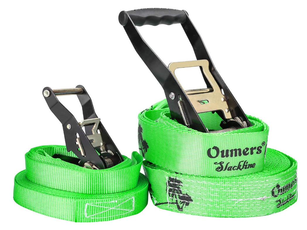 Oumers Beginner Slackline Kit Balance Practice 50ft Slack Line Strap Green