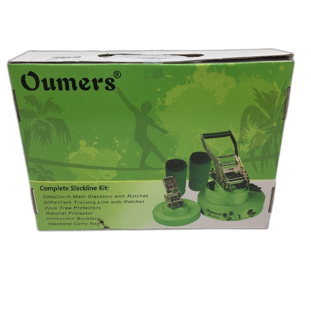 Oumers Beginner Slackline Kit Balance Practice 50ft Slack Line Strap Green