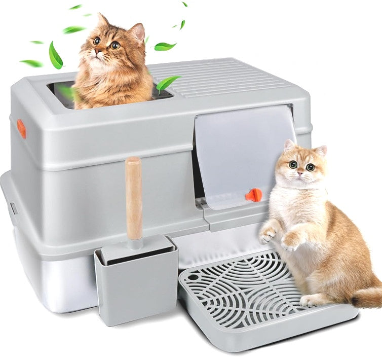 Escrodoi Enclosed Large Stainless Steel Litter Box With Litter Scooper Cat Tray