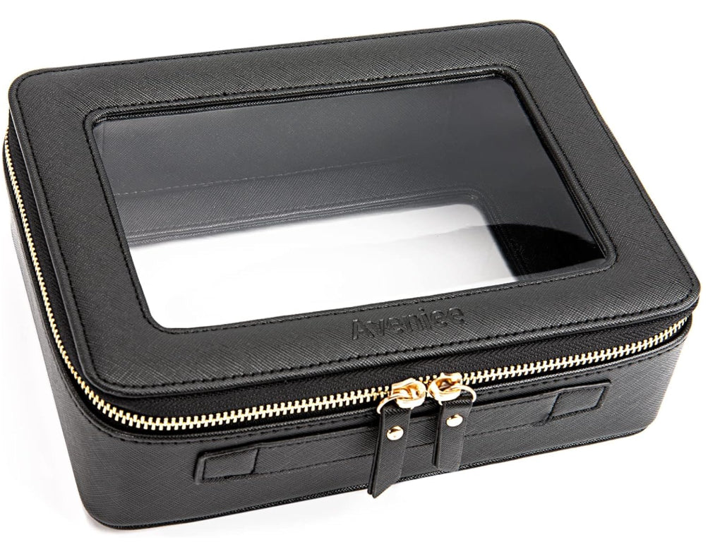 Aveniee Black Clear Makeup Bag Organiser Portable Travel Toiletry Cosmetic Case