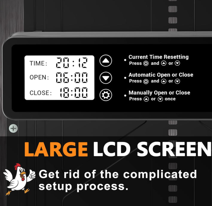 Extra-Large Black Automatic Chicken Coop Door With Timer & Manual Mode