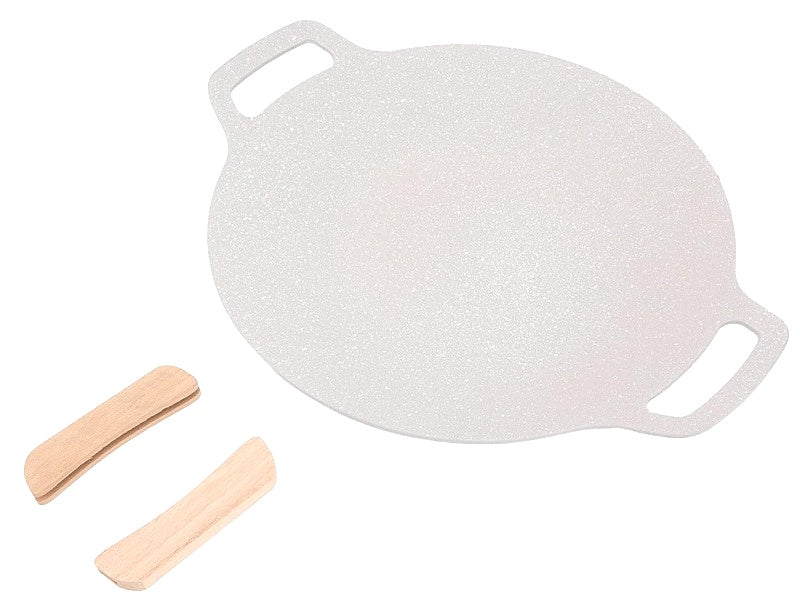 Korean BBQ Grill Pan 34cm Small Non-Stick Round Griddle Plate Wooden Handles