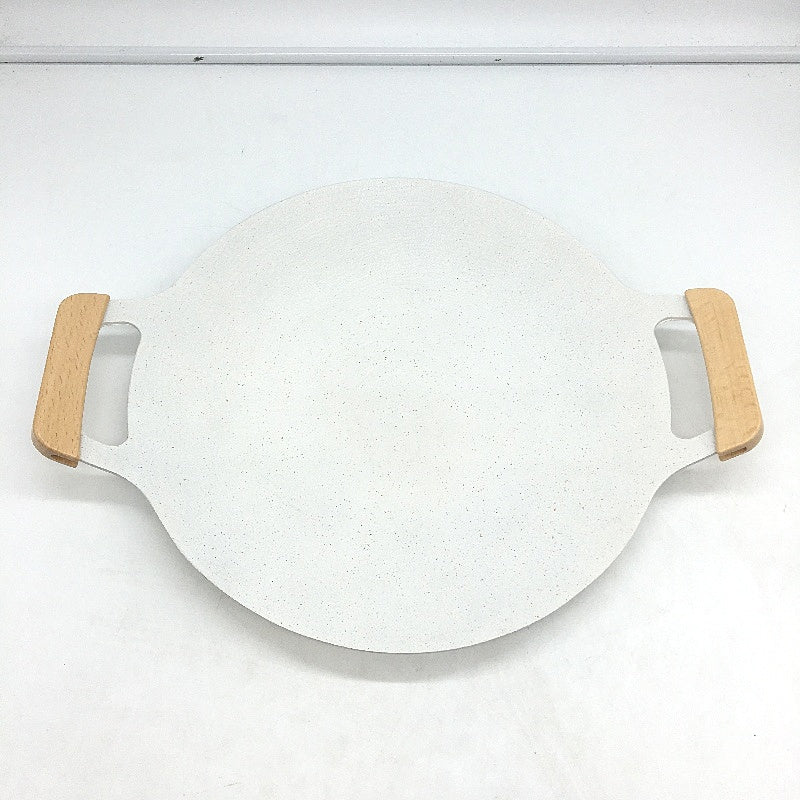 Korean BBQ Grill Pan 34cm Small Non-Stick Round Griddle Plate Wooden Handles