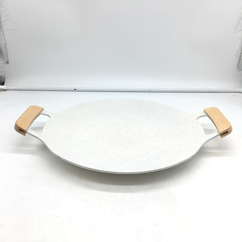 Korean BBQ Grill Pan 34cm Small Non-Stick Round Griddle Plate Wooden Handles