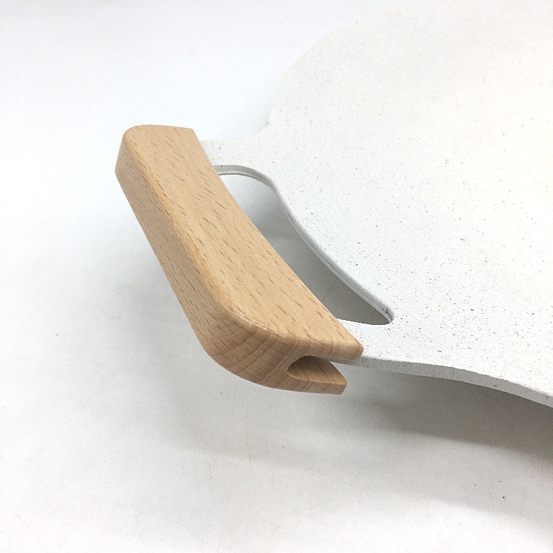 Korean BBQ Grill Pan 34cm Small Non-Stick Round Griddle Plate Wooden Handles