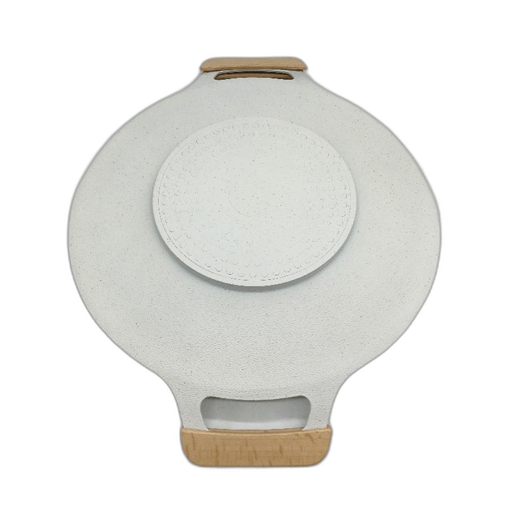 Korean BBQ Grill Pan 34cm Small Non-Stick Round Griddle Plate Wooden Handles