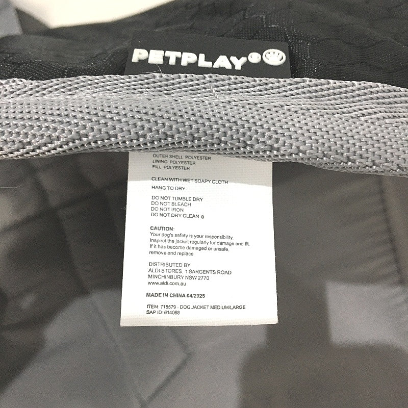 Petplay Black Dog Jacket Warm Weatherproof Large Cosy Tear Resistant Doggy Coat