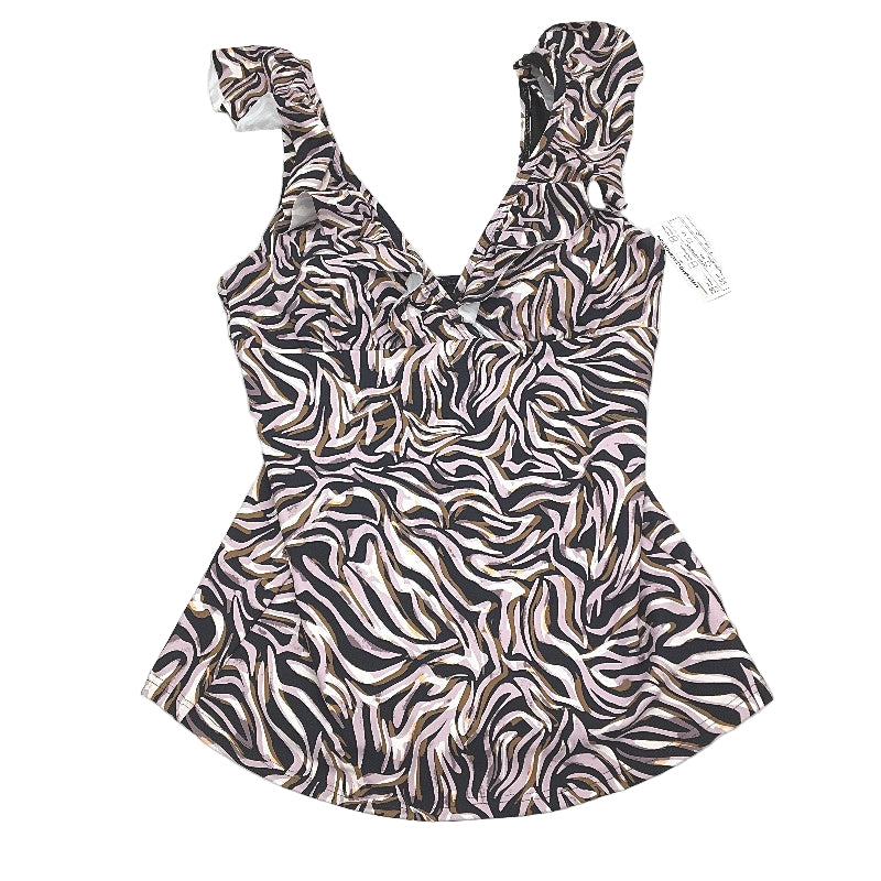 Myer Black & Purple Patterned Padded Swim Top Ruffle Strap Ladies Size 10