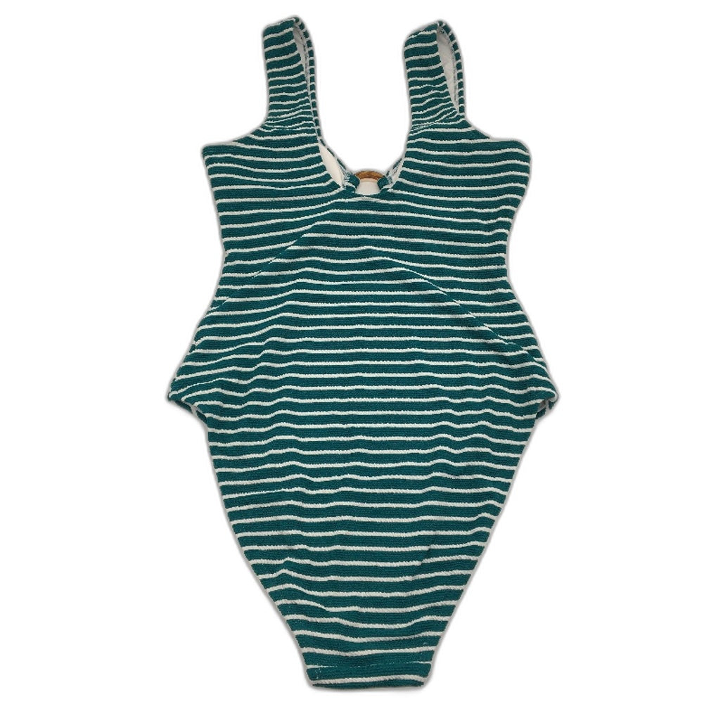 Myer Teal & White Striped Padded One Piece Soft Textured Swimsuit Ladies Size 10