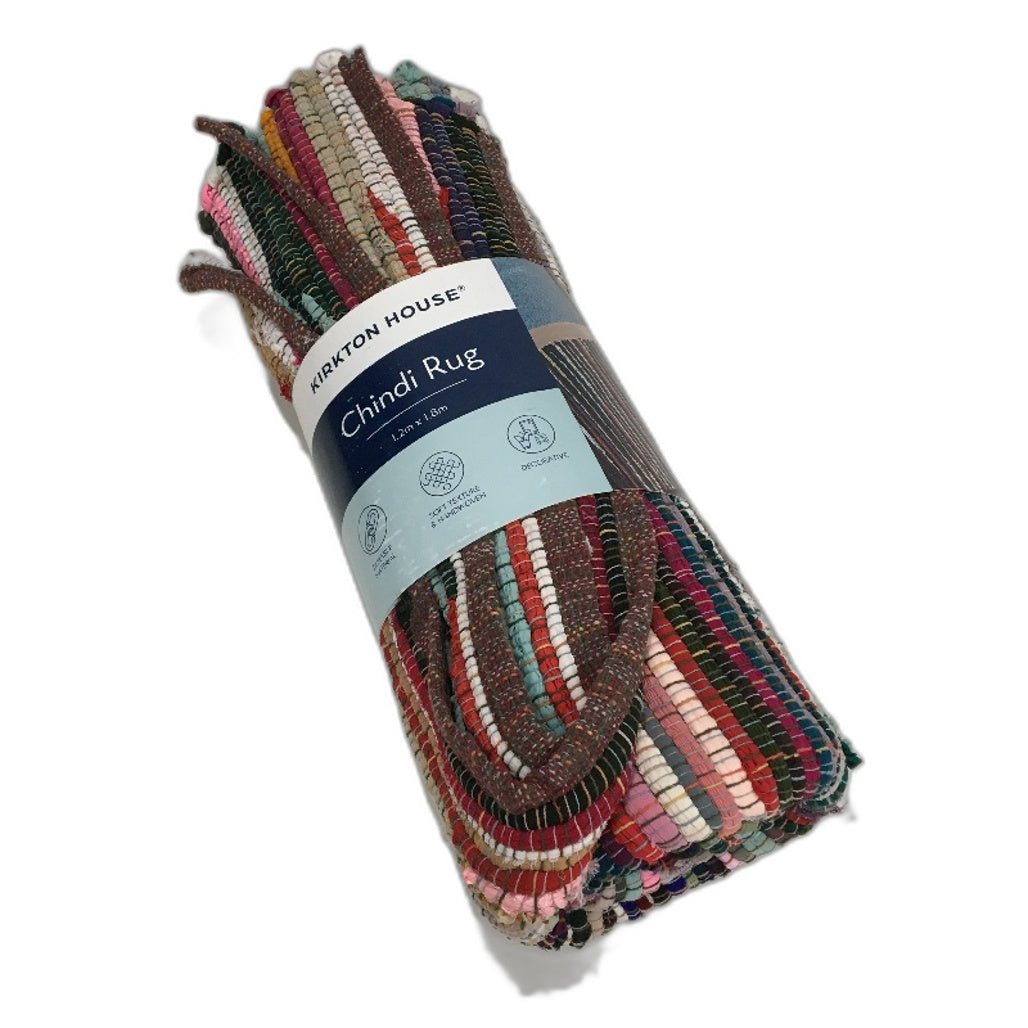 Kirkton House Hand Crafted Mixed Fibre Multicoloured Chindi Rug 120 x 180cm NEW