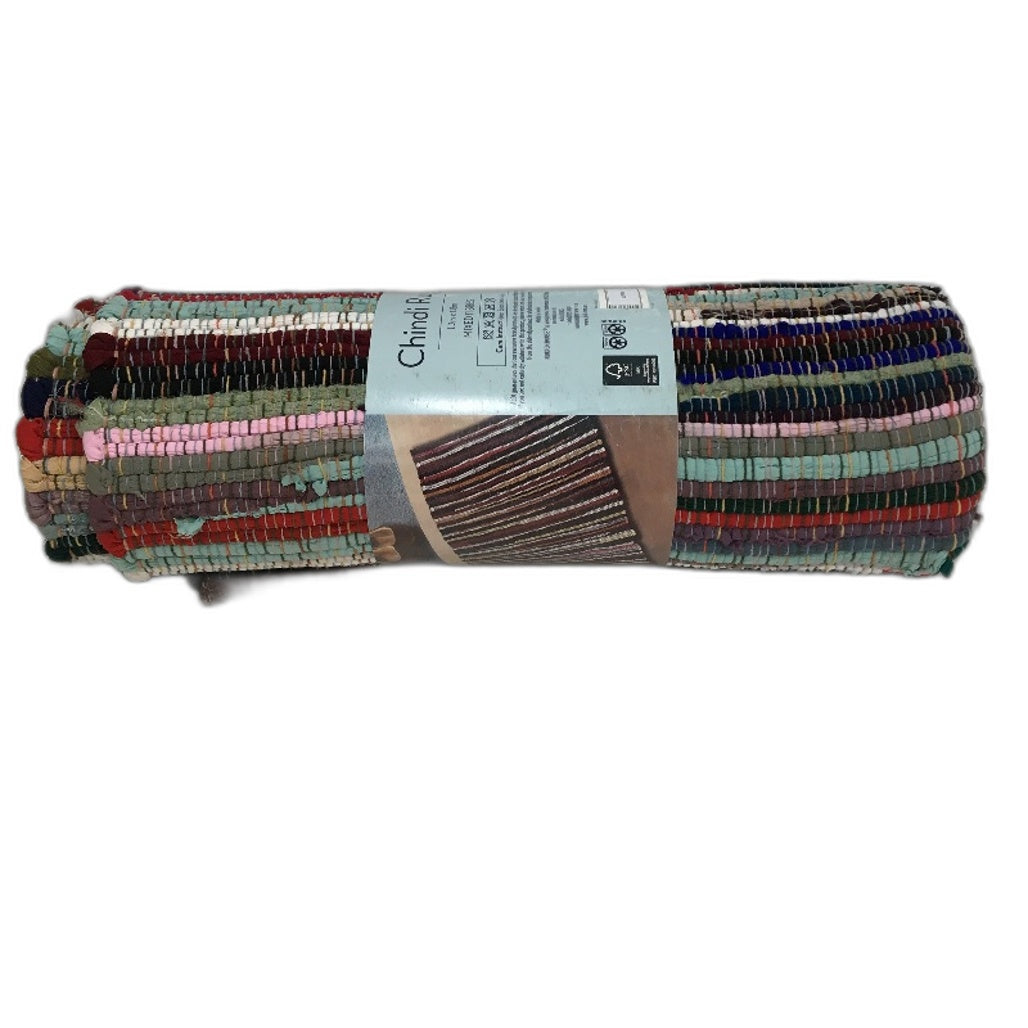 Kirkton House Hand Crafted Mixed Fibre Multicoloured Chindi Rug 120 x 180cm NEW