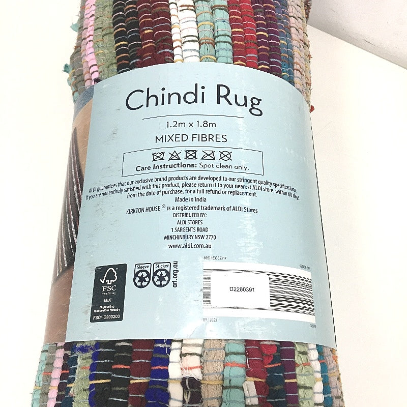 Kirkton House Hand Crafted Mixed Fibre Multicoloured Chindi Rug 120 x 180cm NEW