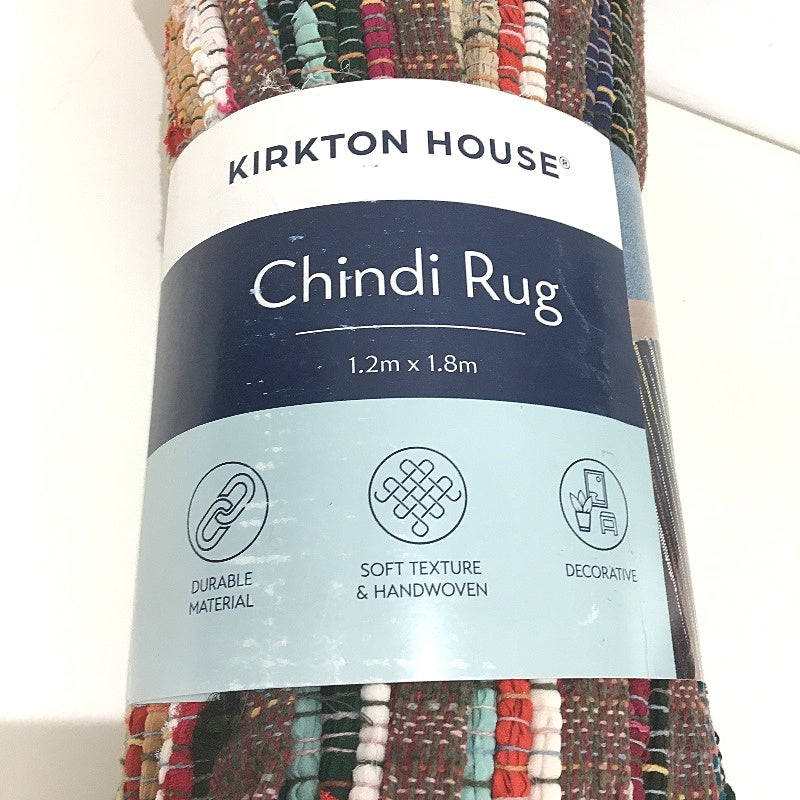 Kirkton House Hand Crafted Mixed Fibre Multicoloured Chindi Rug 120 x 180cm NEW