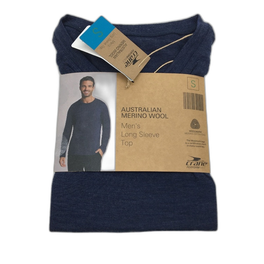 Crane Performance 100% Merino Fine Wool Navy Long Sleeve Top Mens Size S NEW