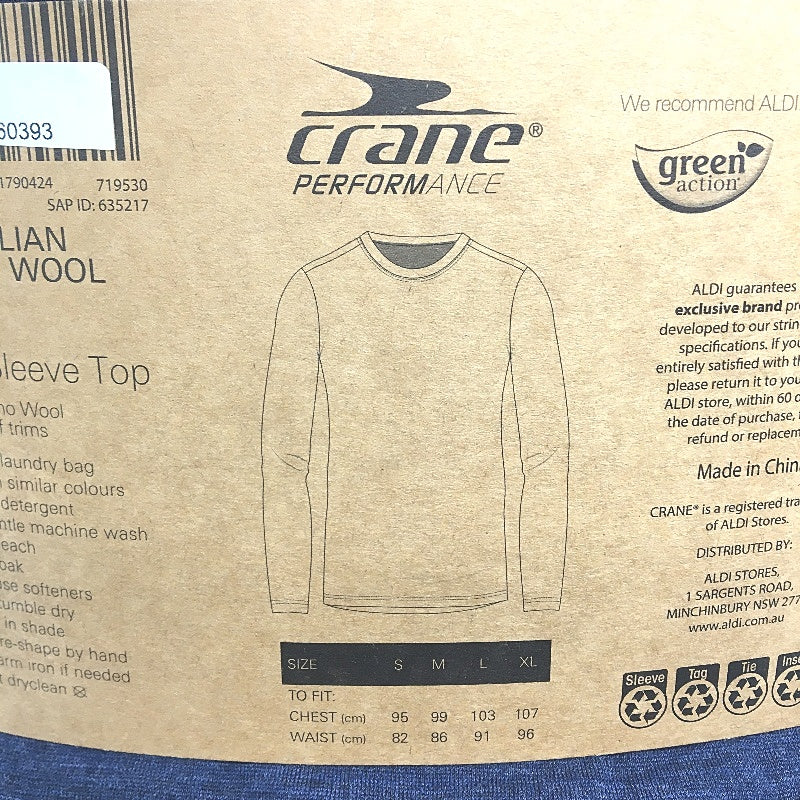 Crane Performance 100% Merino Fine Wool Navy Long Sleeve Top Mens Size S NEW