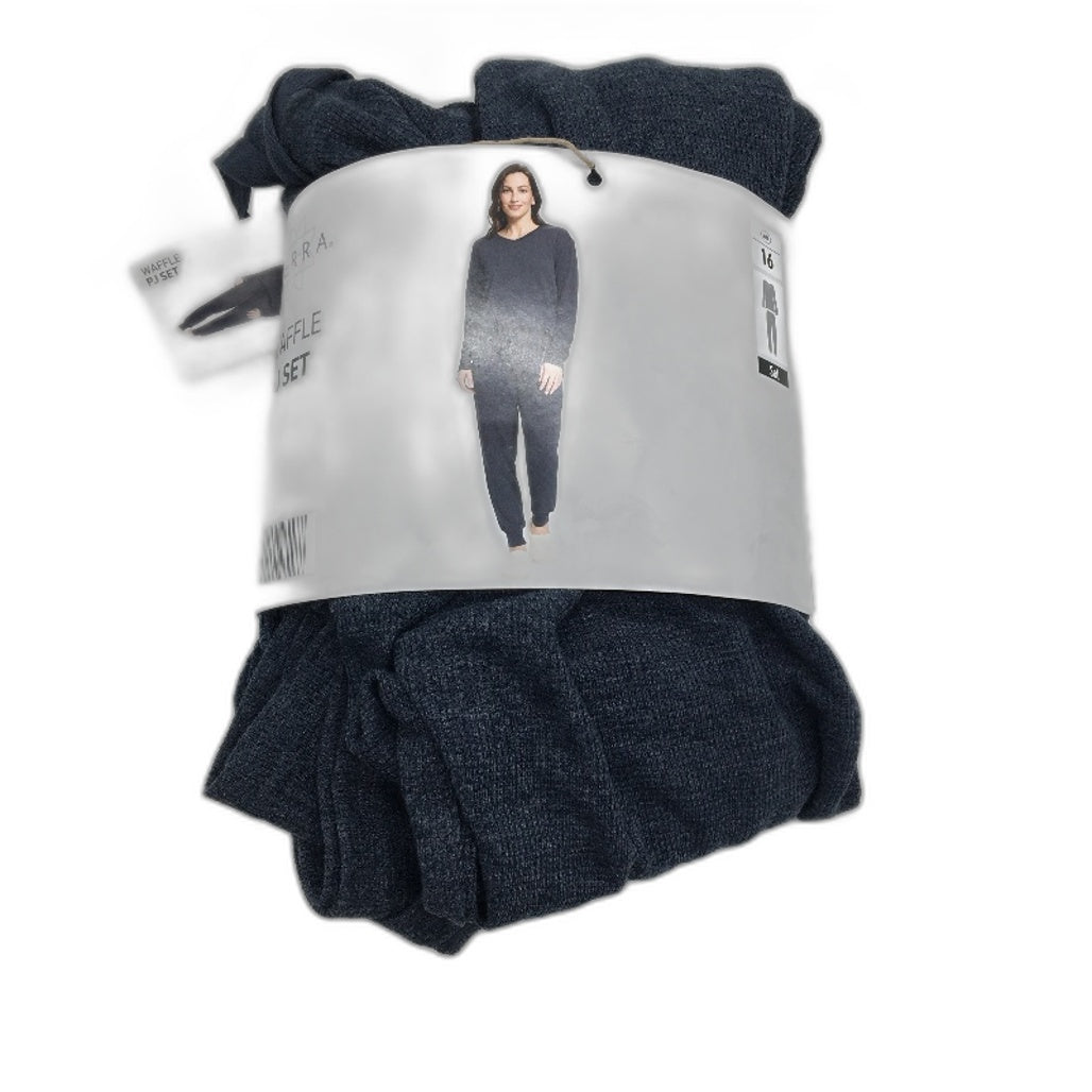 Serra Cotton Blend Charcoal Grey Full Length Waffle PJ Set Ladies Size 16 NEW