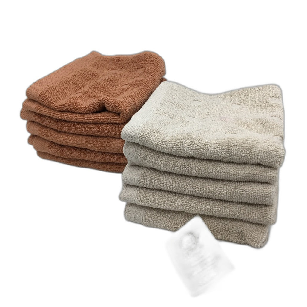 Kirkton House 10 Piece Beige & Clay Square Patterned Luxe Face Washers Pack NEW