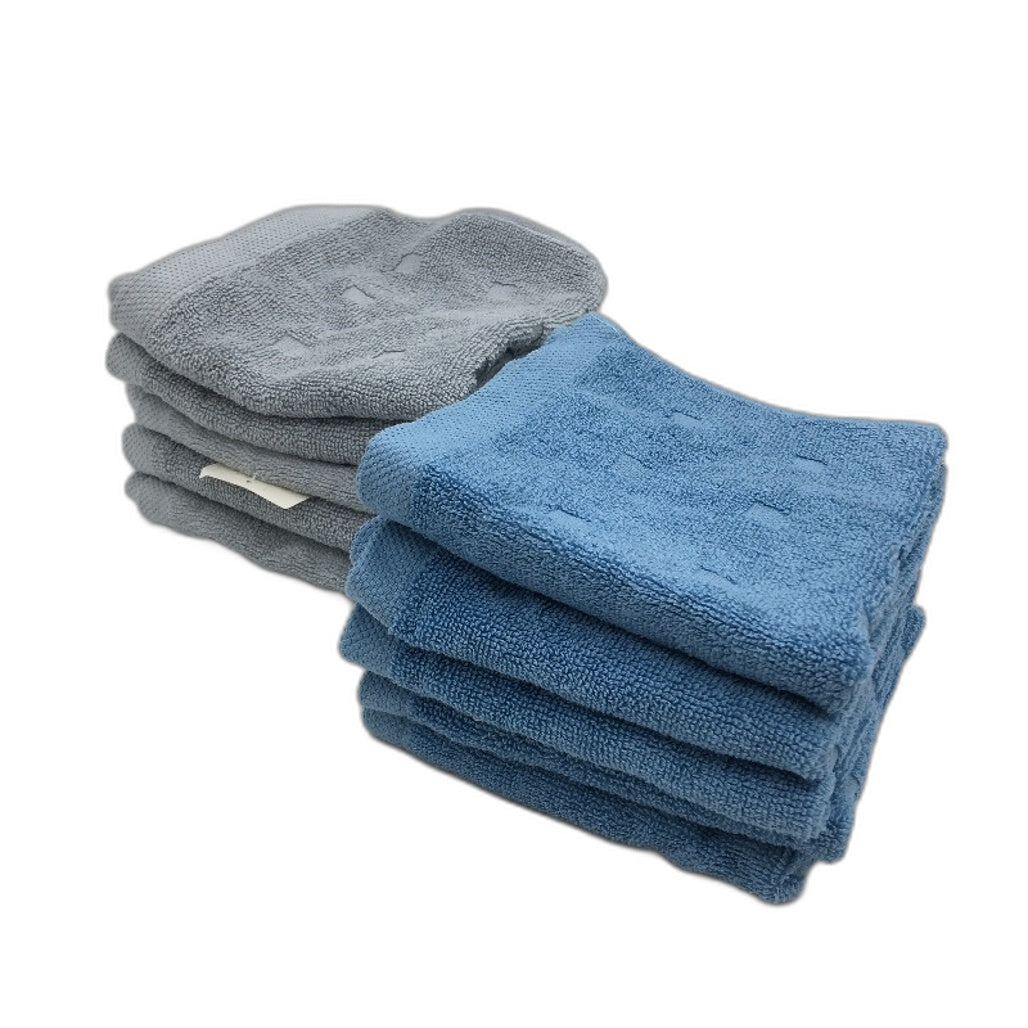 Kirkton House 10 Piece Grey & Blue Square Patterned Luxe Face Washers Pack NEW