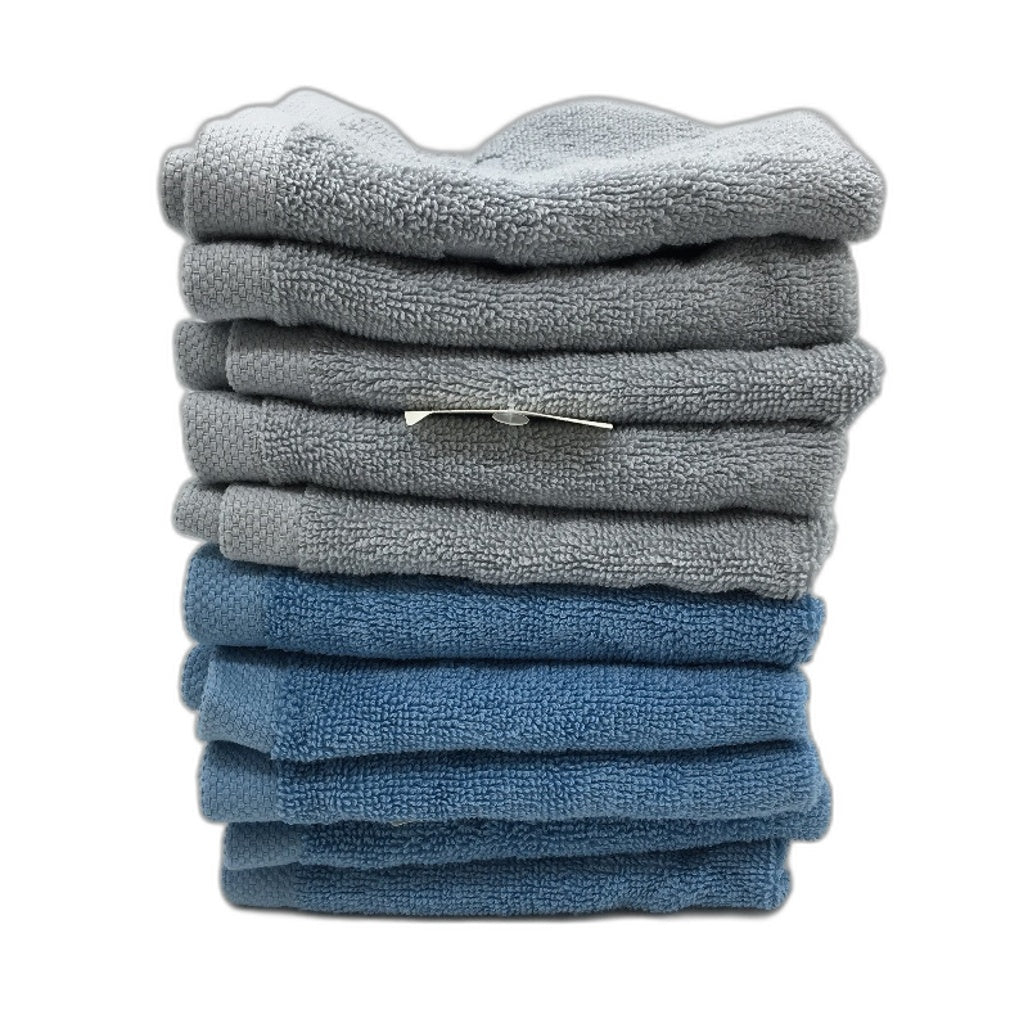 Kirkton House 10 Piece Grey & Blue Square Patterned Luxe Face Washers Pack NEW