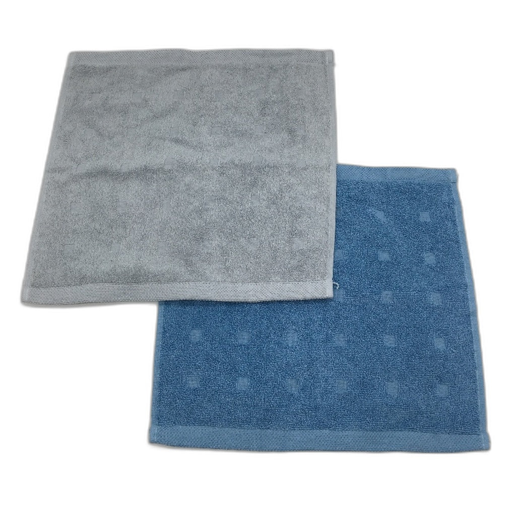 Kirkton House 10 Piece Grey & Blue Square Patterned Luxe Face Washers Pack NEW