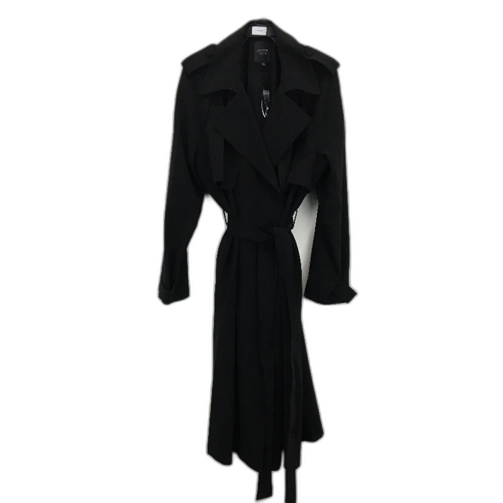 Portmans Curve Black Longline Double Breasted Belted Trench Coat Lds Sz 18 NEW
