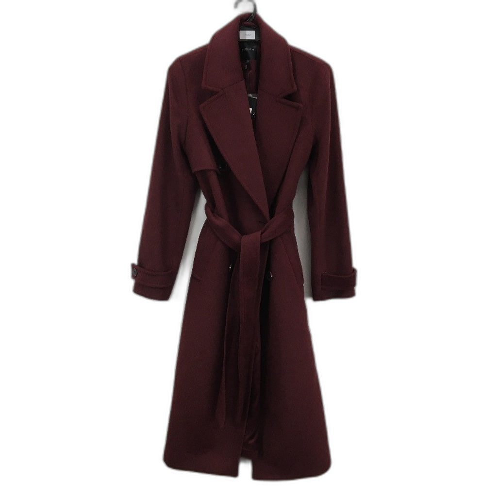 Portmans Burgandy Wool Blend Longline Double Breasted Belted Coat Lds Size 8 NEW