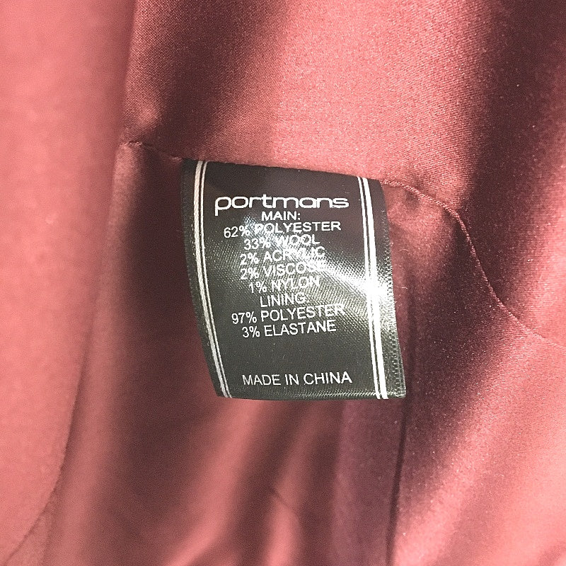 Portmans Burgandy Wool Blend Longline Double Breasted Belted Coat Lds Size 8 NEW