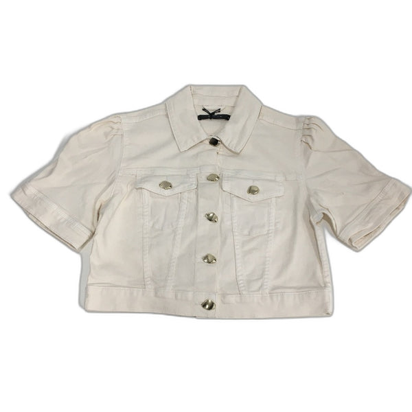 Portmans Cream Cotton Cropped Denim Button Up Short Sleeve Top Ladies Size 8 NEW