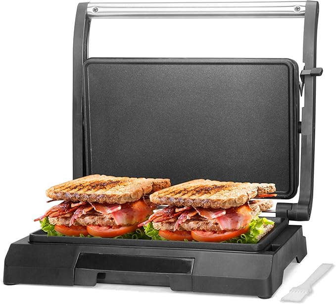 Bakers Friend 2 Slices Nonstick Flat Panini Press Grill Sandwich Maker NEW