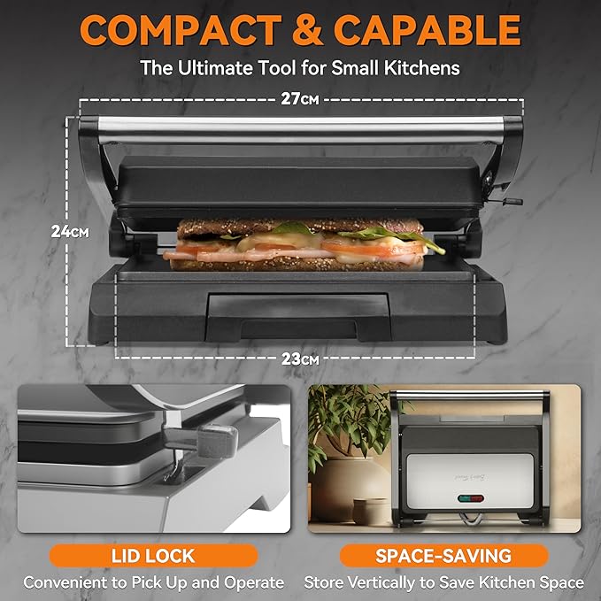 Bakers Friend 2 Slices Nonstick Flat Panini Press Grill Sandwich Maker NEW