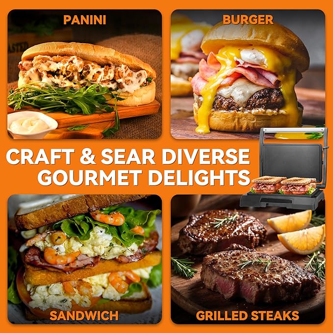 Bakers Friend 2 Slices Nonstick Flat Panini Press Grill Sandwich Maker NEW