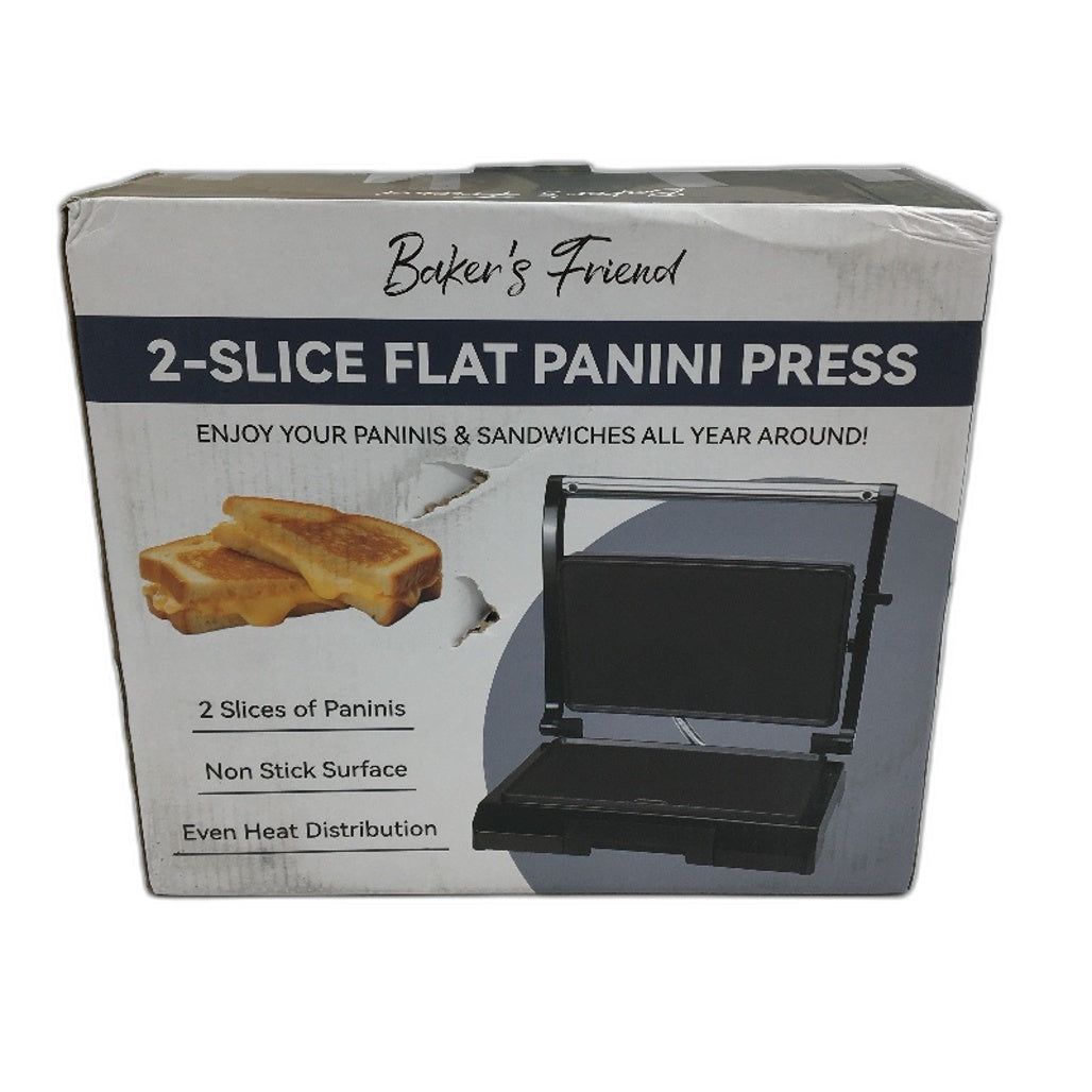 Bakers Friend 2 Slices Nonstick Flat Panini Press Grill Sandwich Maker NEW
