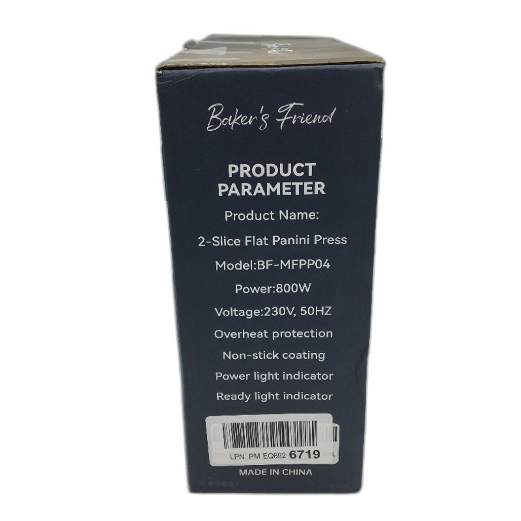 Bakers Friend 2 Slices Nonstick Flat Panini Press Grill Sandwich Maker NEW