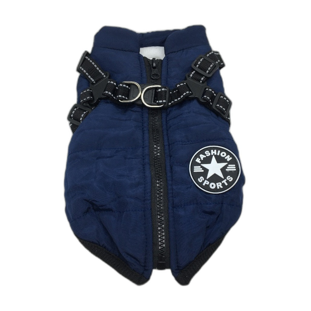 Small Dog Cat Pet Puppy Jacket With Harness Outdoor Warm Winter Sports Vest Navy