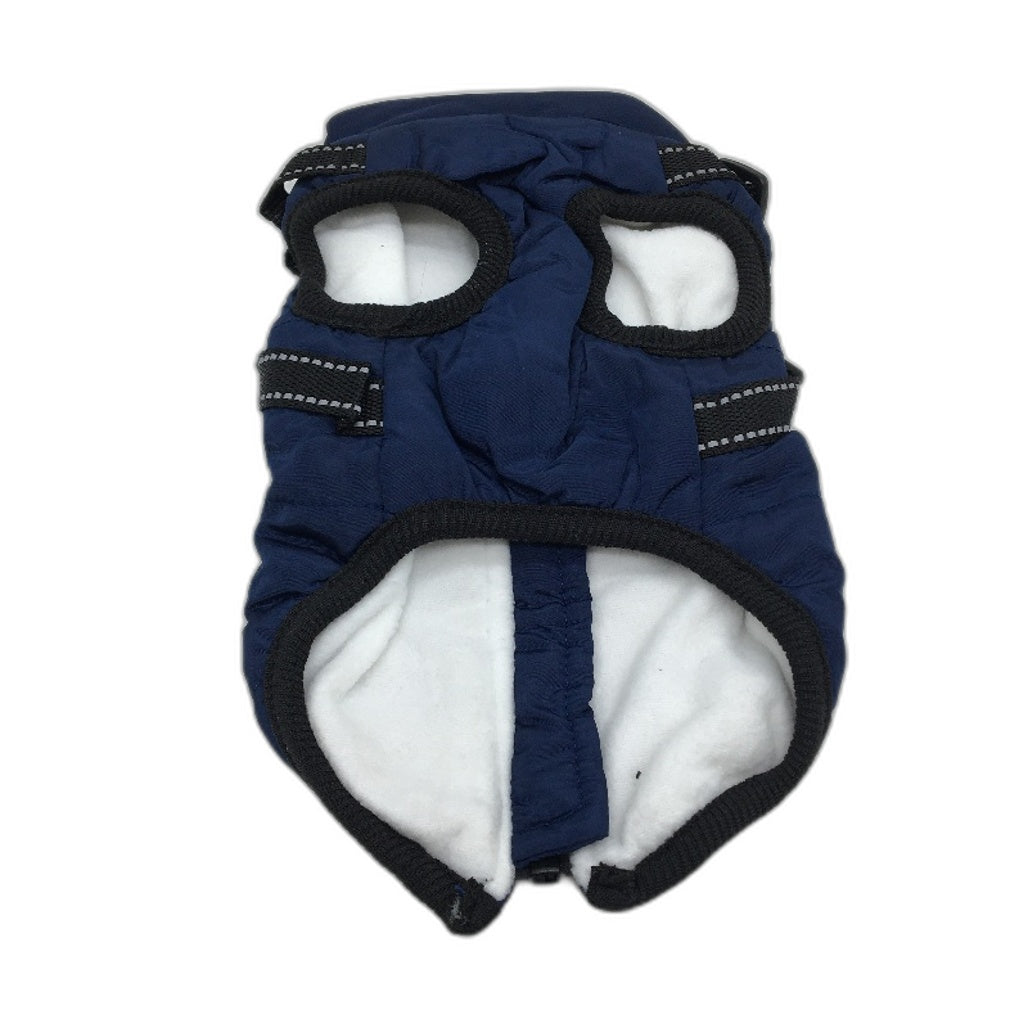 Small Dog Cat Pet Puppy Jacket With Harness Outdoor Warm Winter Sports Vest Navy
