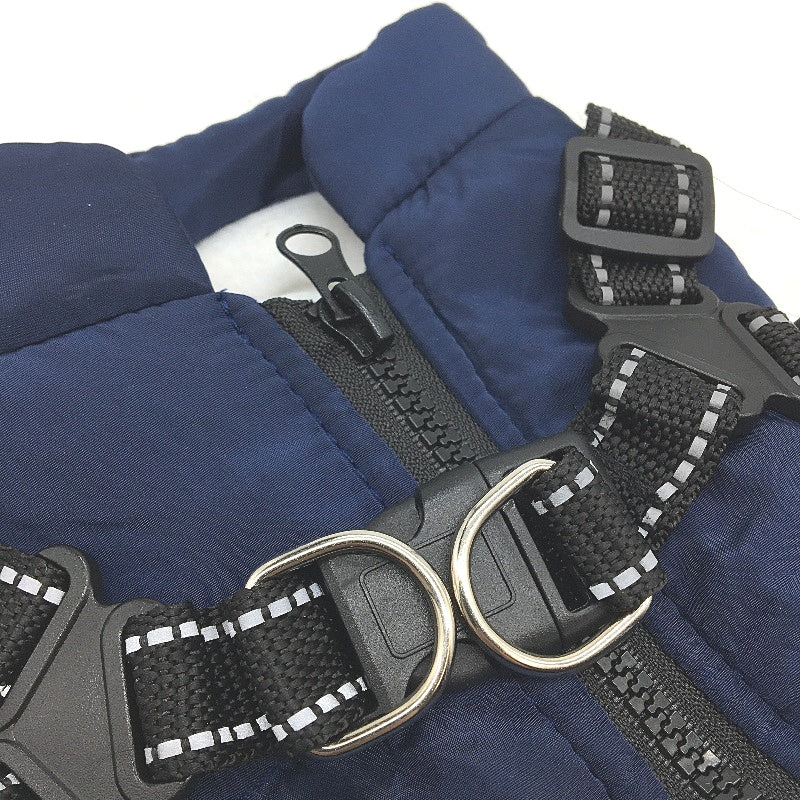Small Dog Cat Pet Puppy Jacket With Harness Outdoor Warm Winter Sports Vest Navy