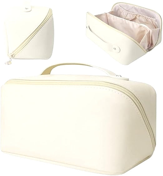 Large Capacity Cosmetic Makeup Storage Bag PU Waterproof Open Flat Prganizer