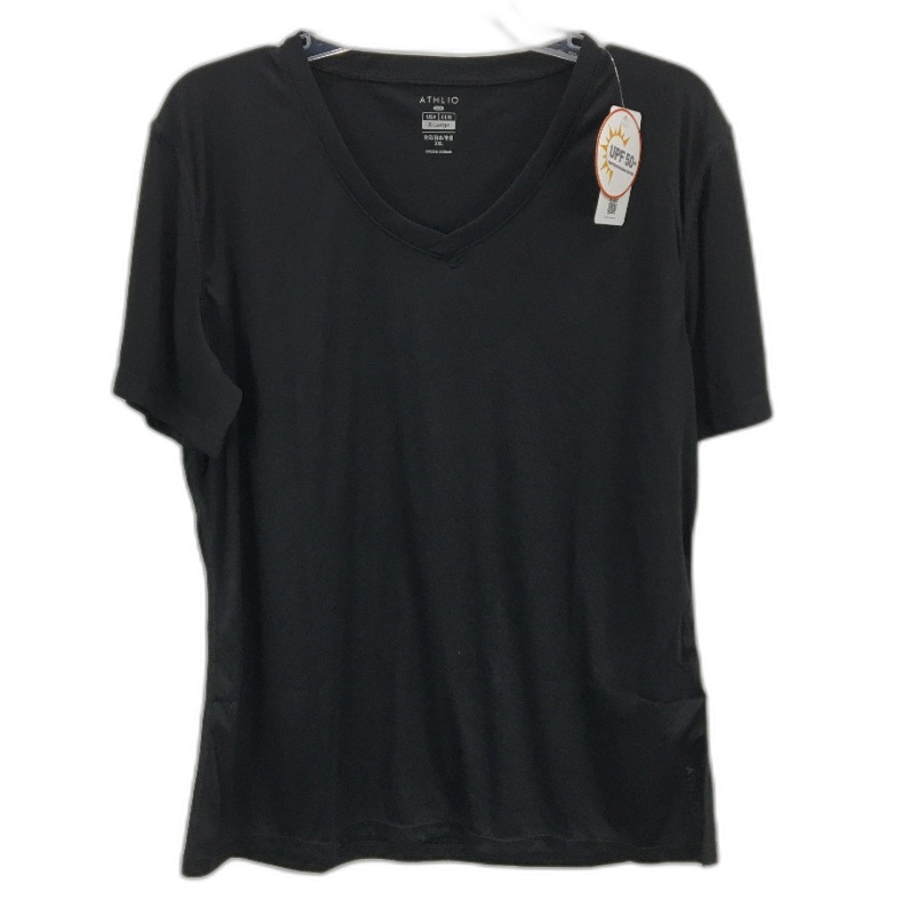 ATHLIO V Neck Short Sleeve UV Protection Quick Dry T Shirt Womens Size XL Black