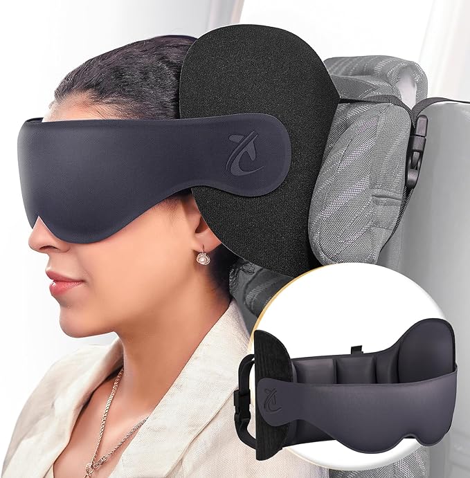 Bonairest Travel Essentials Pillow Airplane 360° Support Headrest & Eye Mask NEW