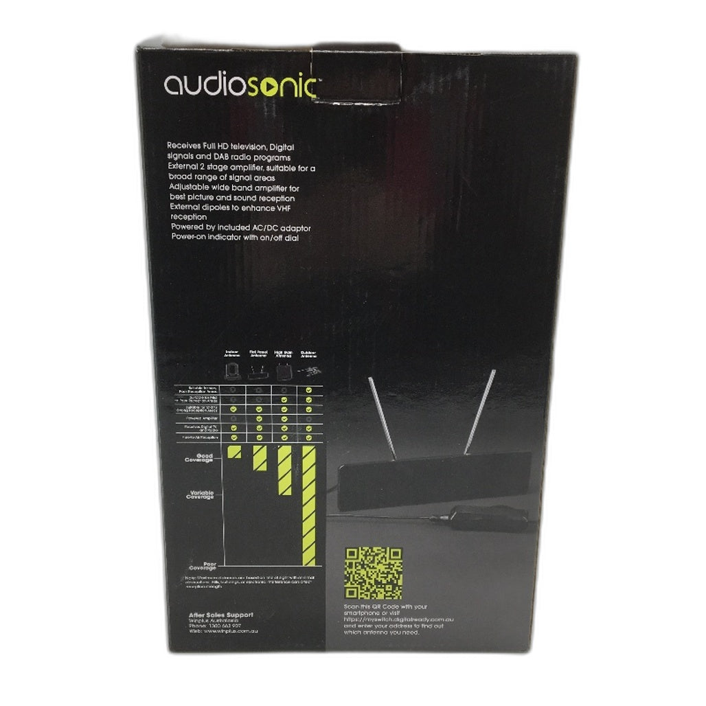 AudioSonic KA6758 Flat Panel Antenna 2 Stage Amp Indoor TV Receiver NEW