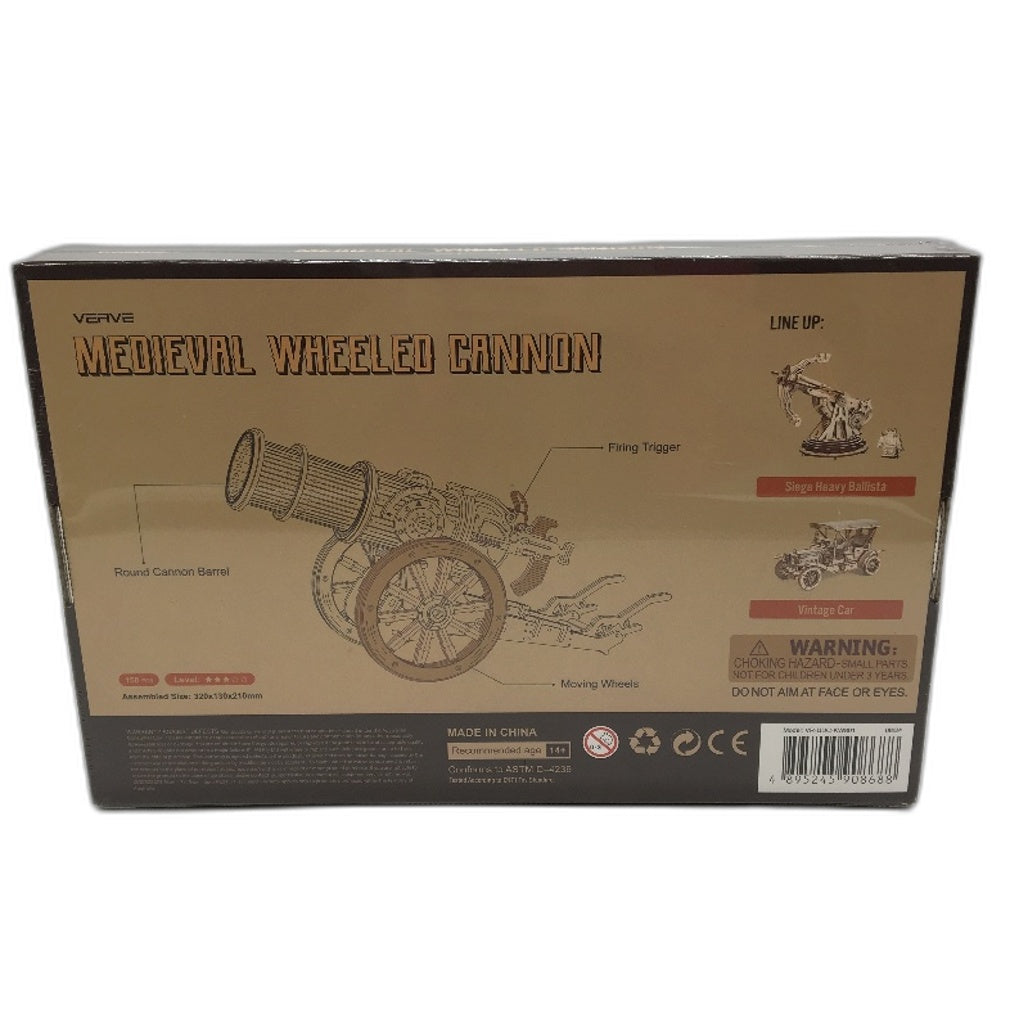 Verve 158 Piece Medieval Wheeled Cannon 3D Wooden Puzzle Ages 14+ NEW