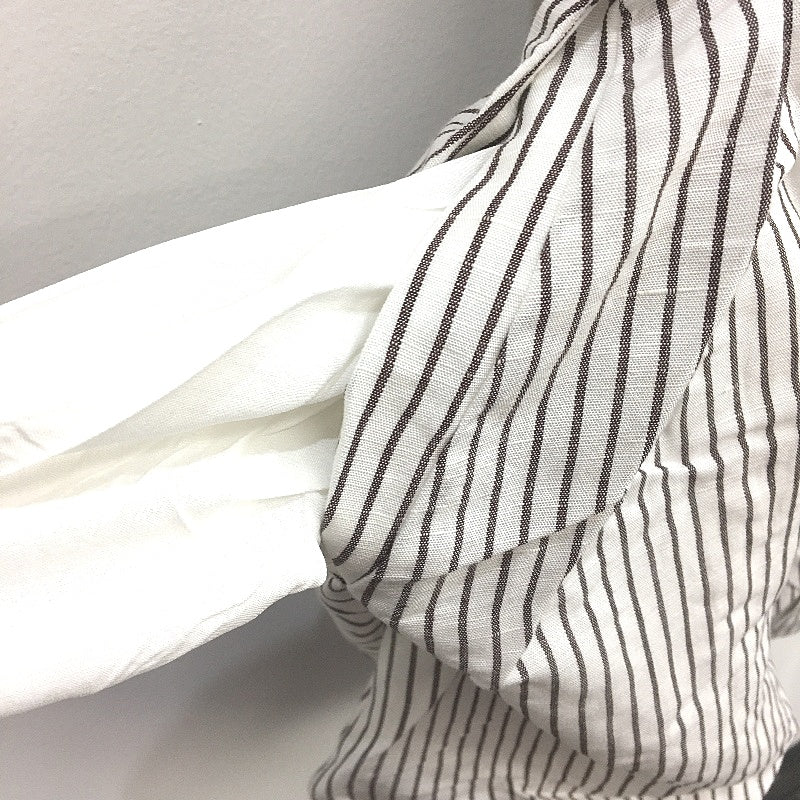 Portmans Fudge Stripe Linen Blend Ruched Sides Bubble Skirted Dress Size 12 NEW