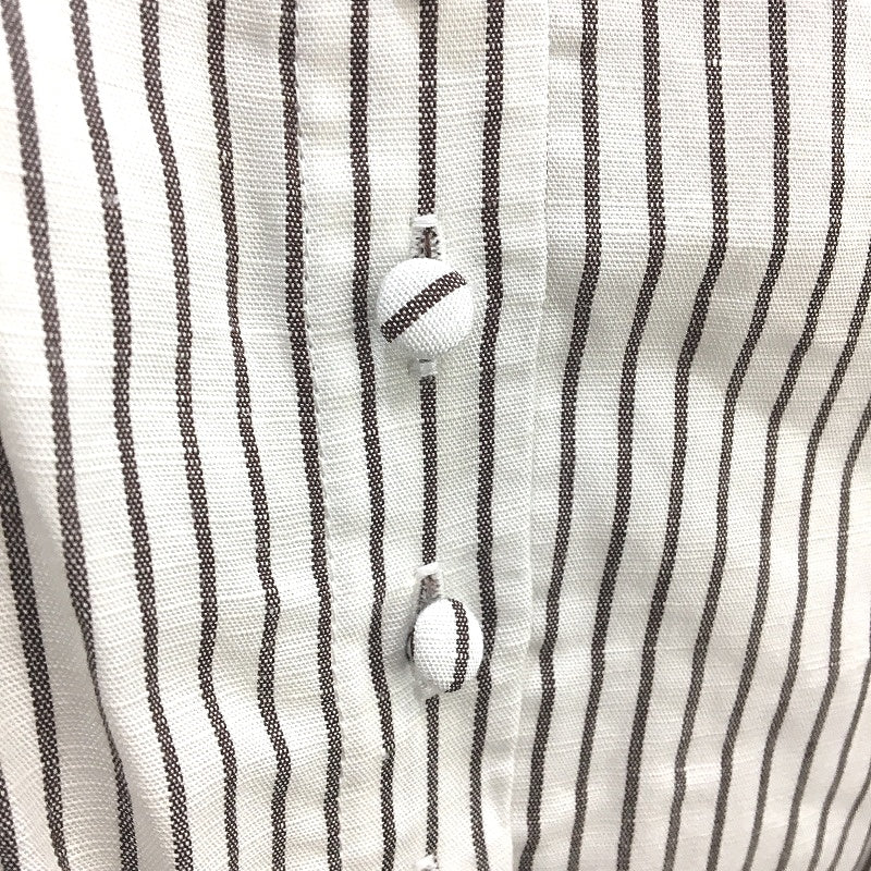 Portmans Fudge Stripe Linen Blend Ruched Sides Bubble Skirted Dress Size 14 NEW