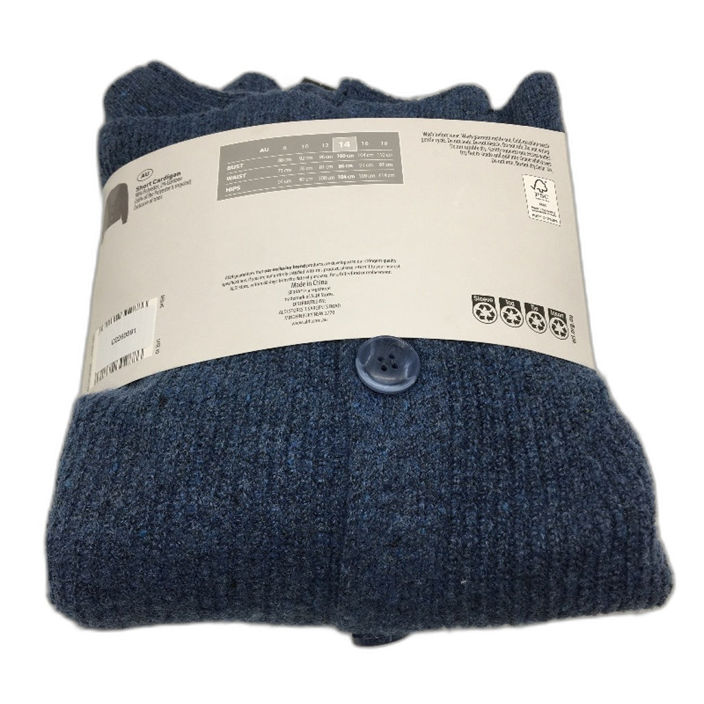 Serra Soft Navy Blue Knit Style Button Up Short Cardigan Ladies Size 14 NEW