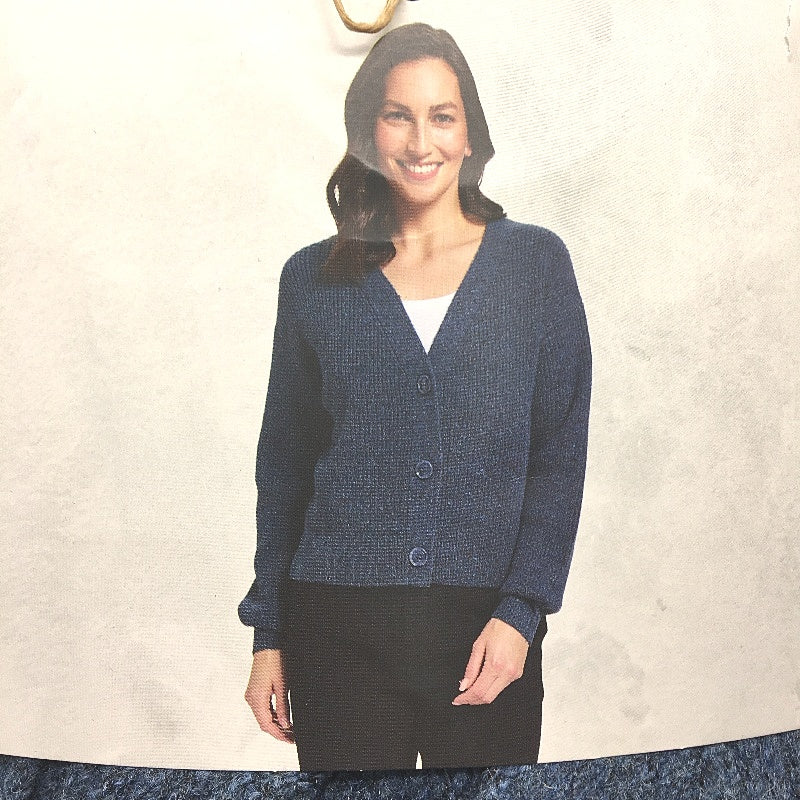 Serra Soft Navy Blue Knit Style Button Up Short Cardigan Ladies Size 14 NEW