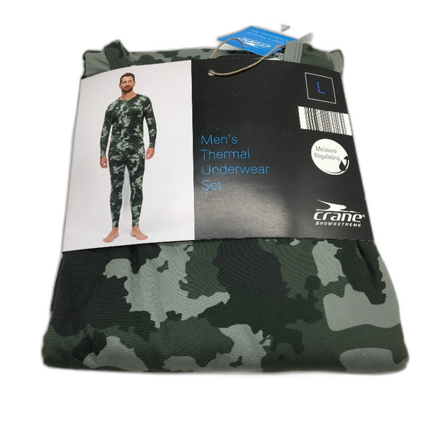 Crane Snow Extreme Green Camo Long Sleeve Thermal Underwear Set Mens Size L NEW